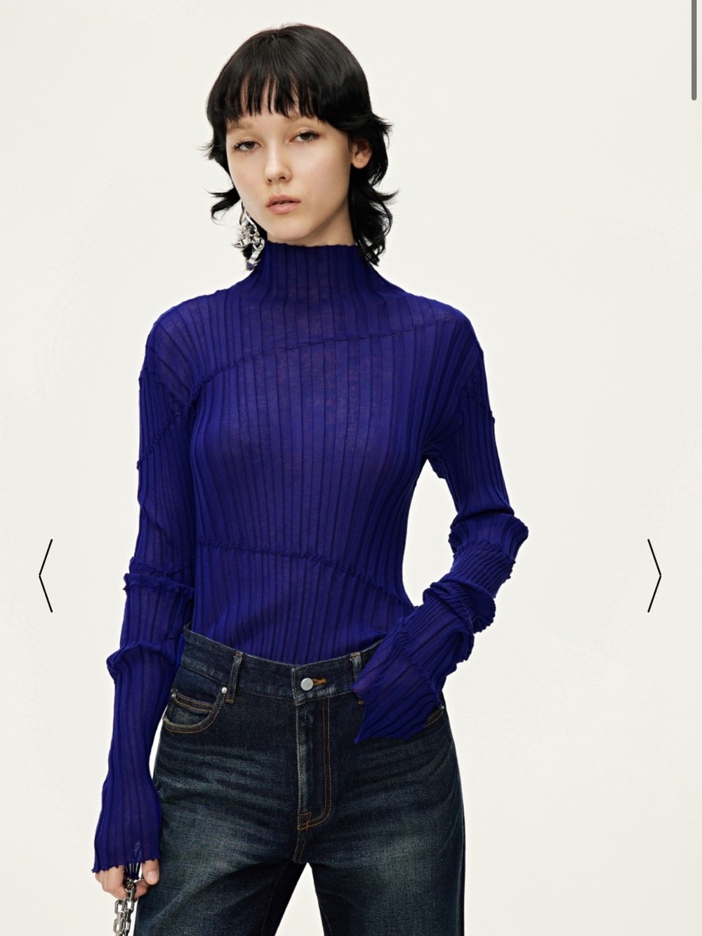 JNBY Pleated Asymmetric Top in Deep Blue - XL